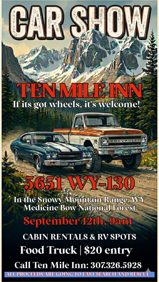 Ten Mile Inn Car Show event at Ten Mile Inn in Saratoga, WY on September 12, 2026