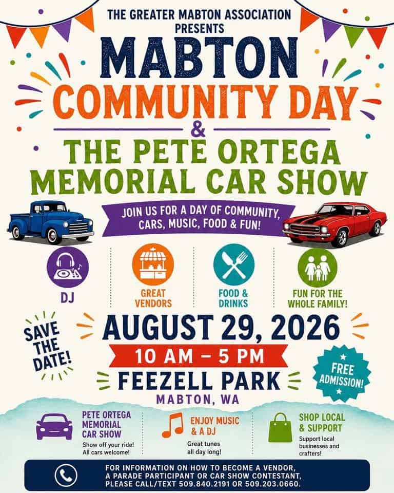 The Greater Mabton Association Mabton Community Day & The Pete Ortega Memorial Car Show event at Feezell Park in Mabton, WA on August 29, 2026