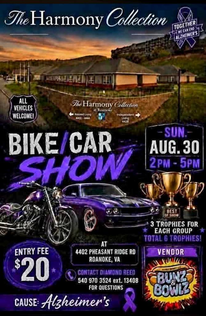The Harmony Collection Bike/Car Show event at The Harmony Collection at Roanoke in Roanoke, VA on August 30, 2026