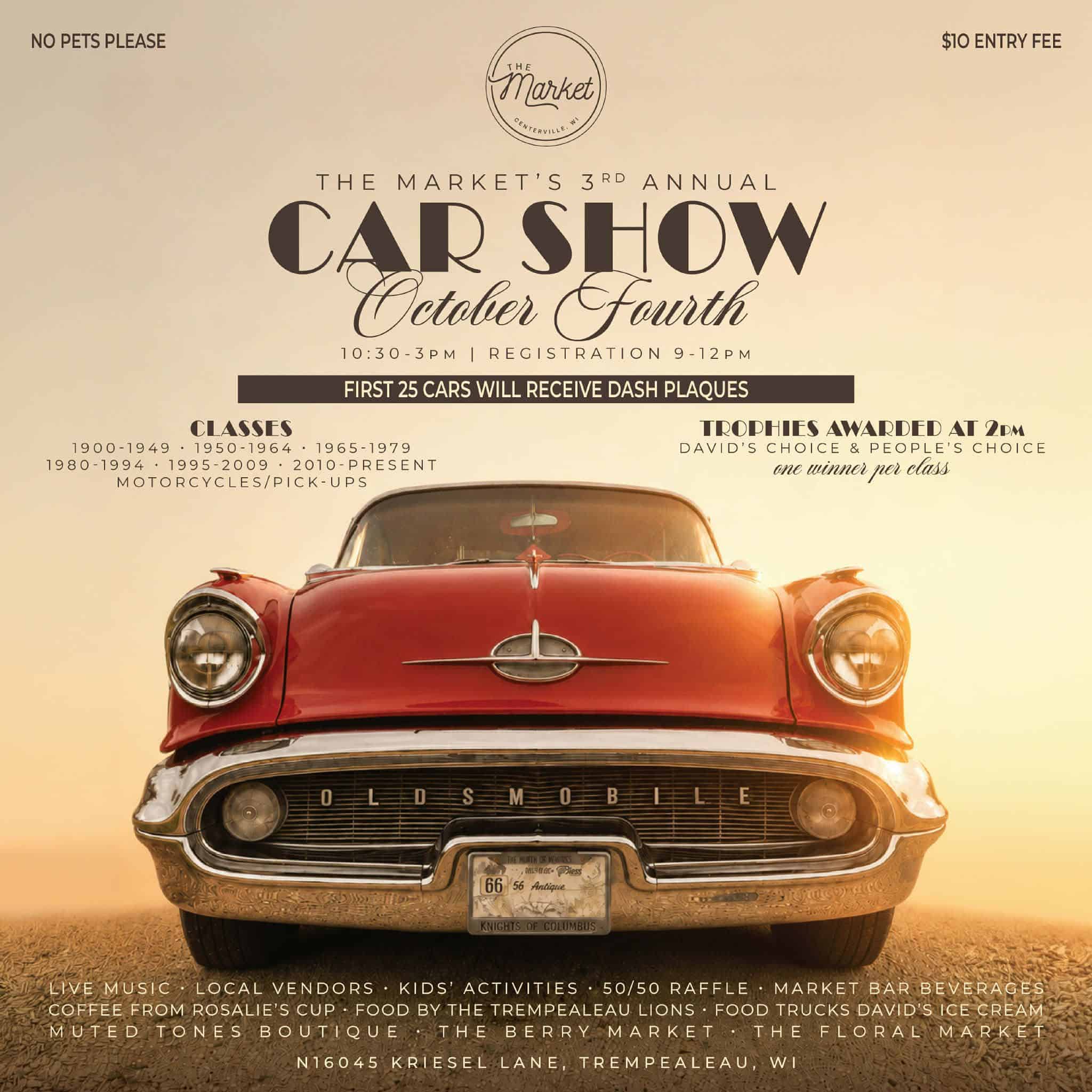 The Market's 3rd Annual Car Show event at The Market in Trempealeau, WI on October 4, 2026