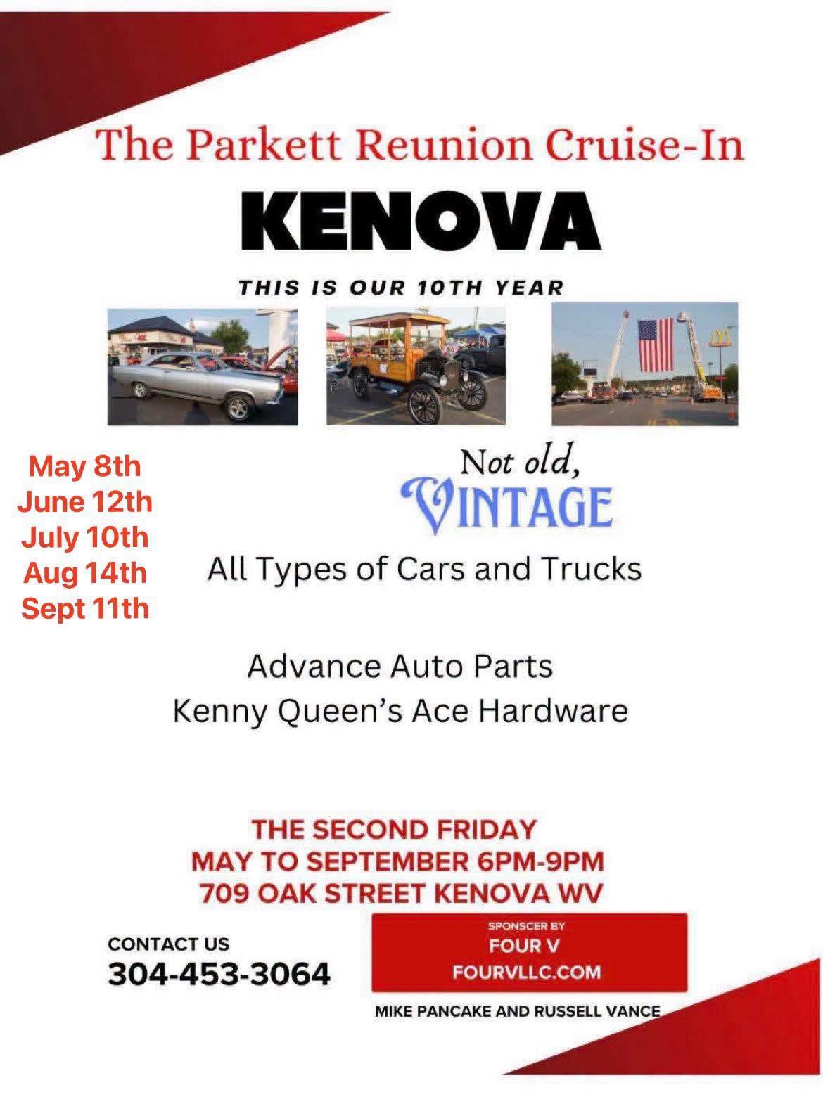 The Parkett Reunion Cruise-In Kenova event at Kenova in Kenova, WV on September 11, 2026