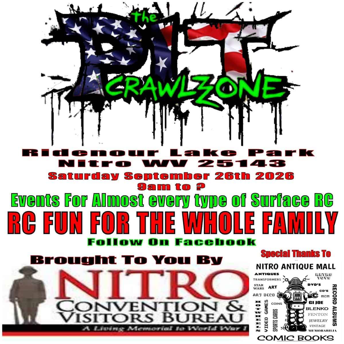 The PIT CrawlZone Show & Shine event at Ridenour Lake Park in Nitro, WV on September 26, 2026