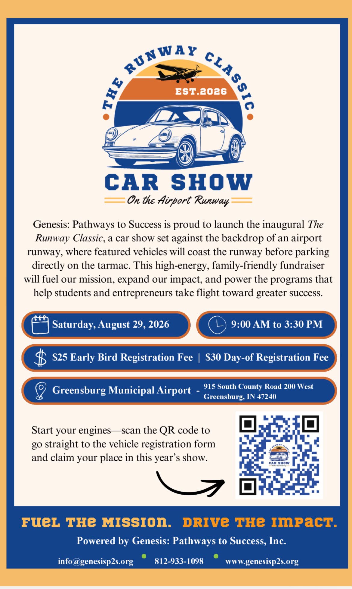 The Runway Classic Car Show event at Greensburg Municipal Airport in Greensburg, IN on August 29, 2026