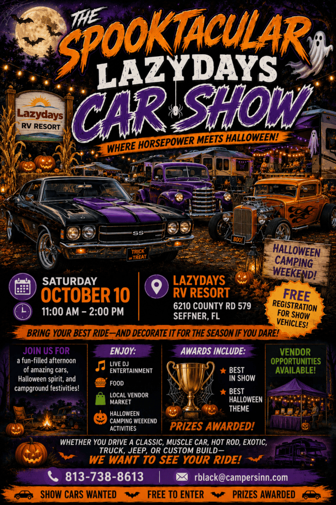 The Spooktacular Lazydays Car Show event at Lazydays RV Resort in Seffner, FL on October 10, 2026