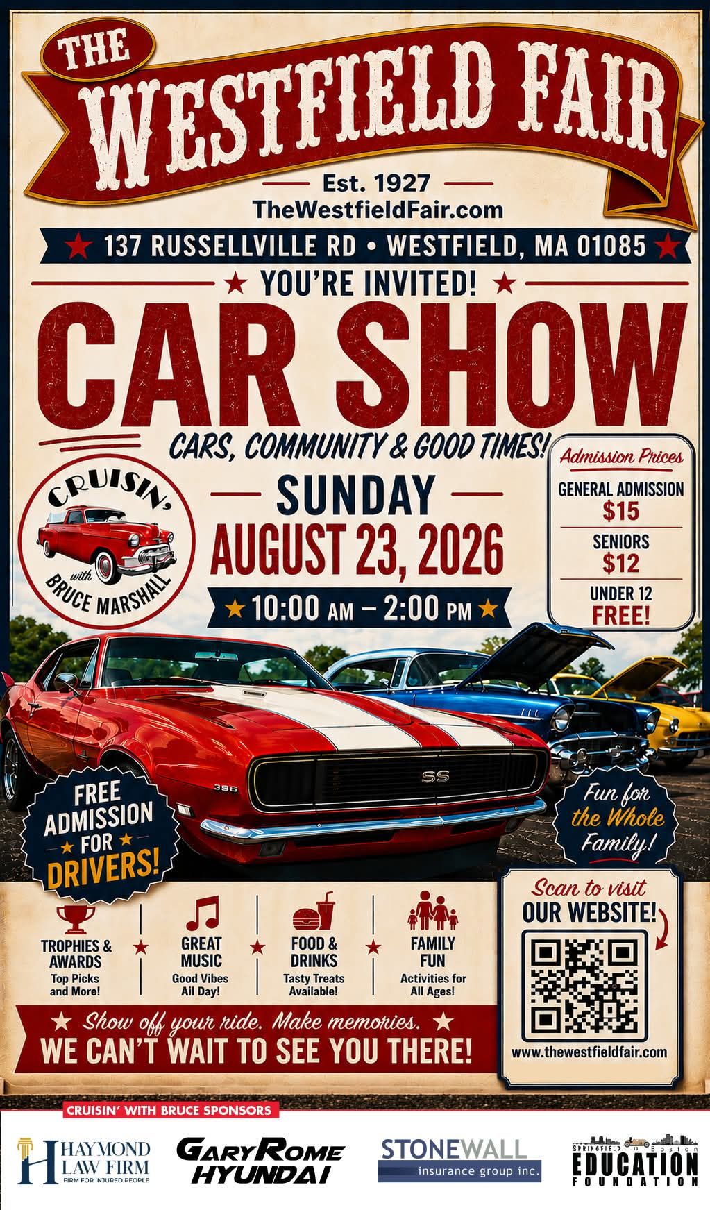 The Westfield Fair Car Show event at The Westfield Fair in Westfield, MA on August 23, 2026