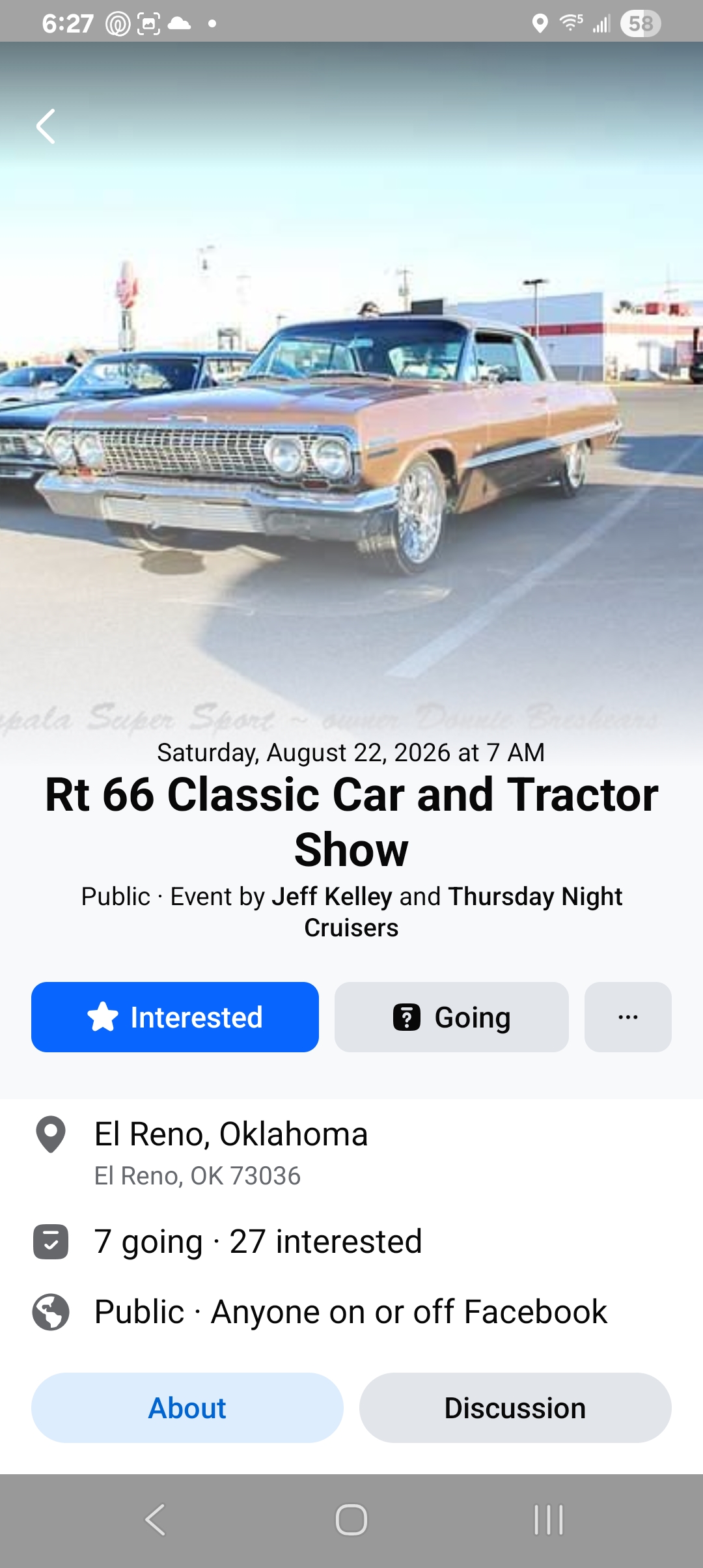 Thursday Night Cruisers Rt 66 Classic Car and Tractor Show event at Canadian County Expo Center in El Reno, OK on August 22, 2026