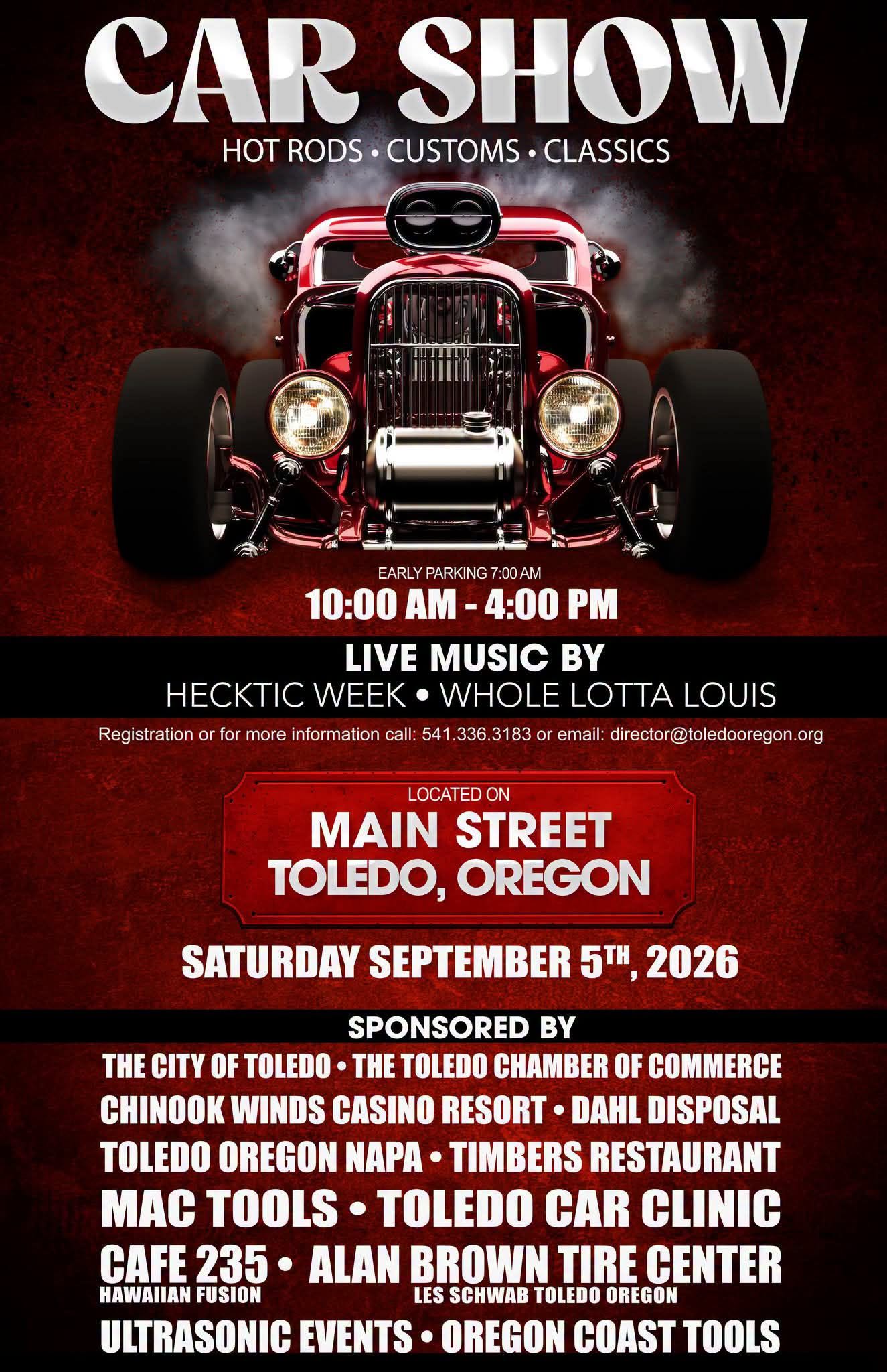 Toledo Main Street Car Show event at Main Street in Toledo, OR on September 5, 2026