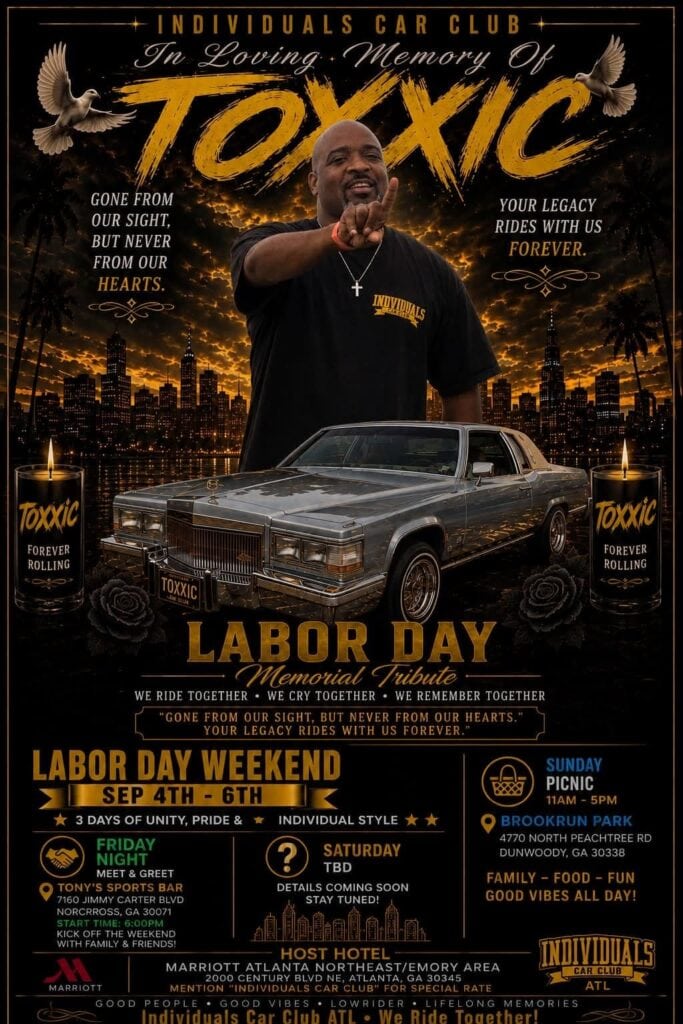 Individuals Car Club in Loving Memory of Toxxic Labor Day Memorial Tribute event at Tony's Sports Bar in Norcross, GA on September 4, 2026