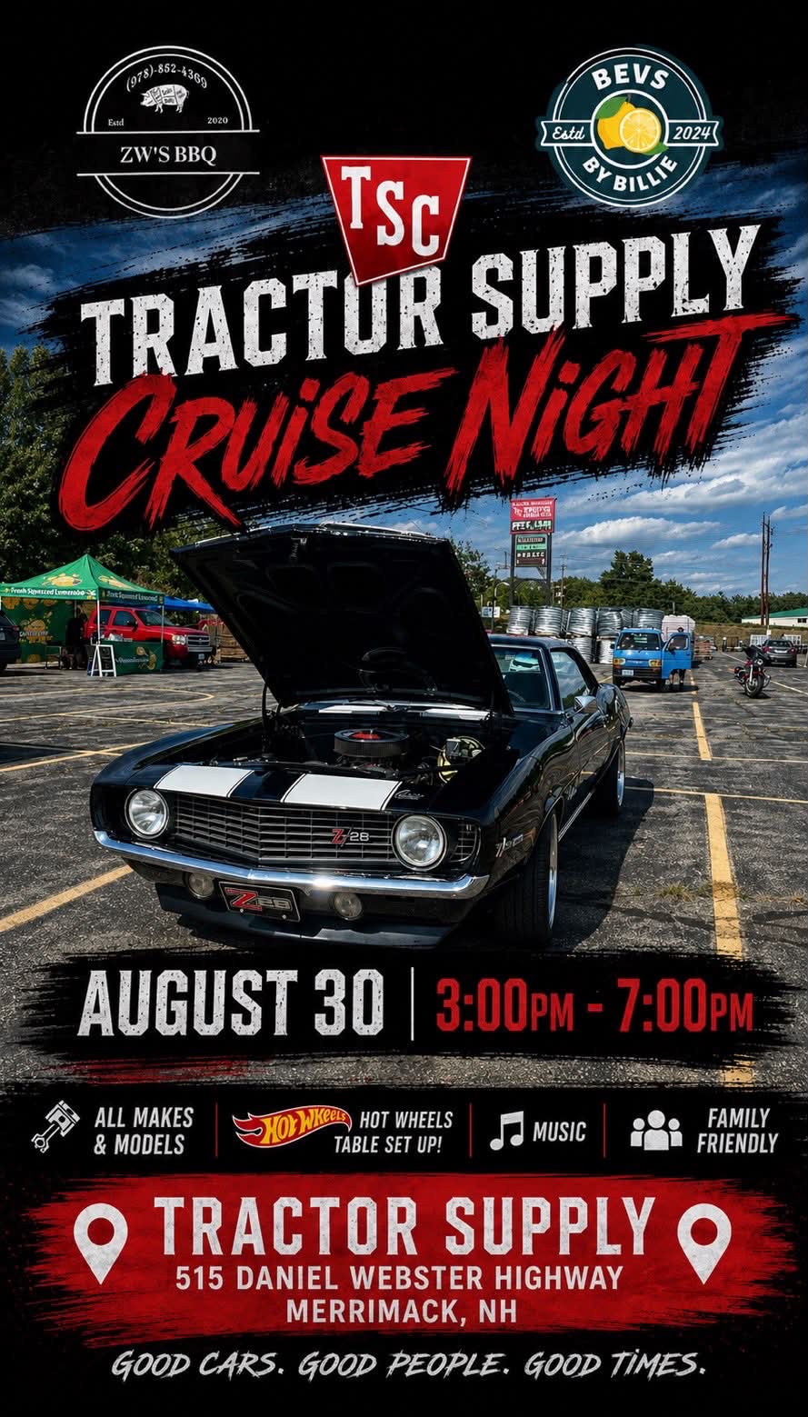 Tractor Supply Cruise Night event at Tractor Supply in Merrimack, NH on August 30, 2026