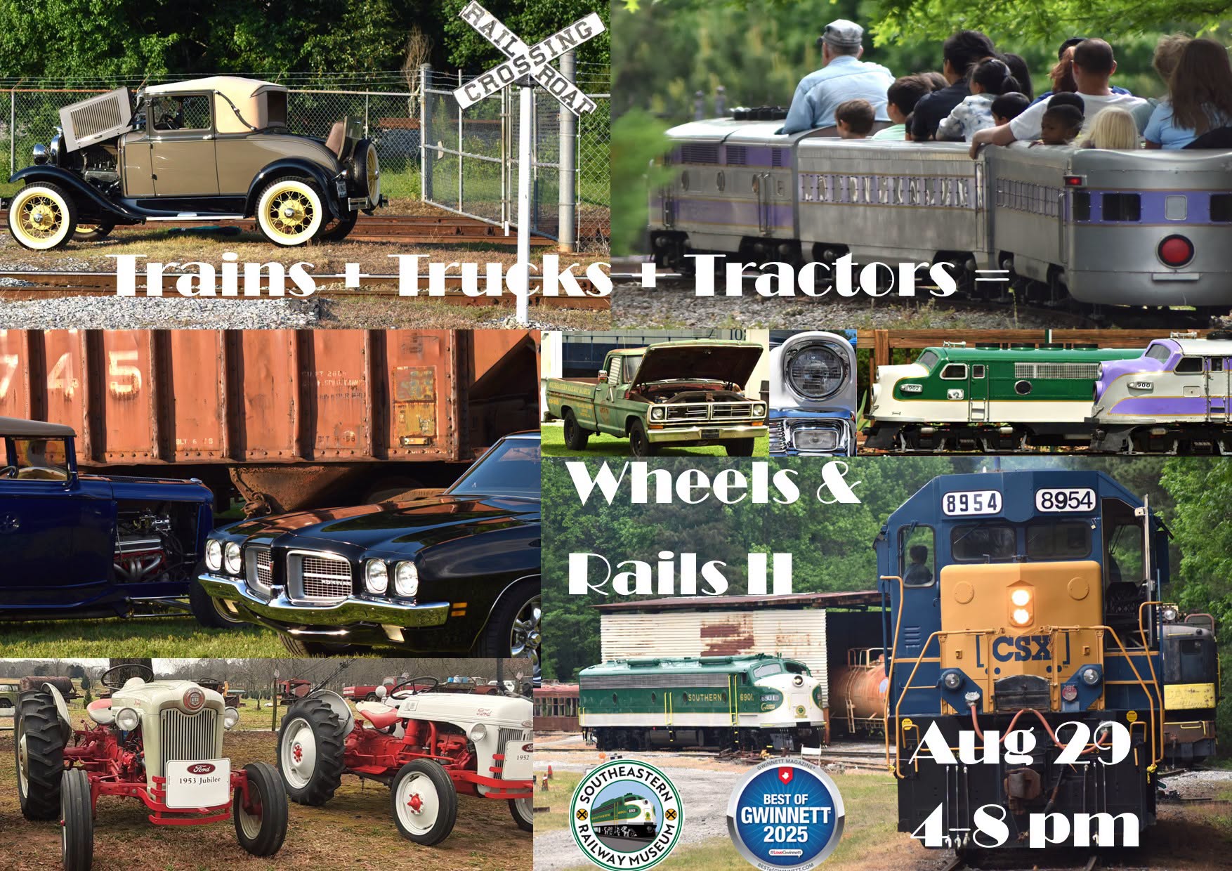 Trains + Trucks + Tractors = Wheels & Rails II event at Southeastern Railway Museum in Duluth, GA on August 29, 2026