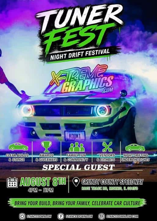 Tuner Fest Drift Ill 2026 event at Grundy County Speedway in Morris, IL on August 8, 2026