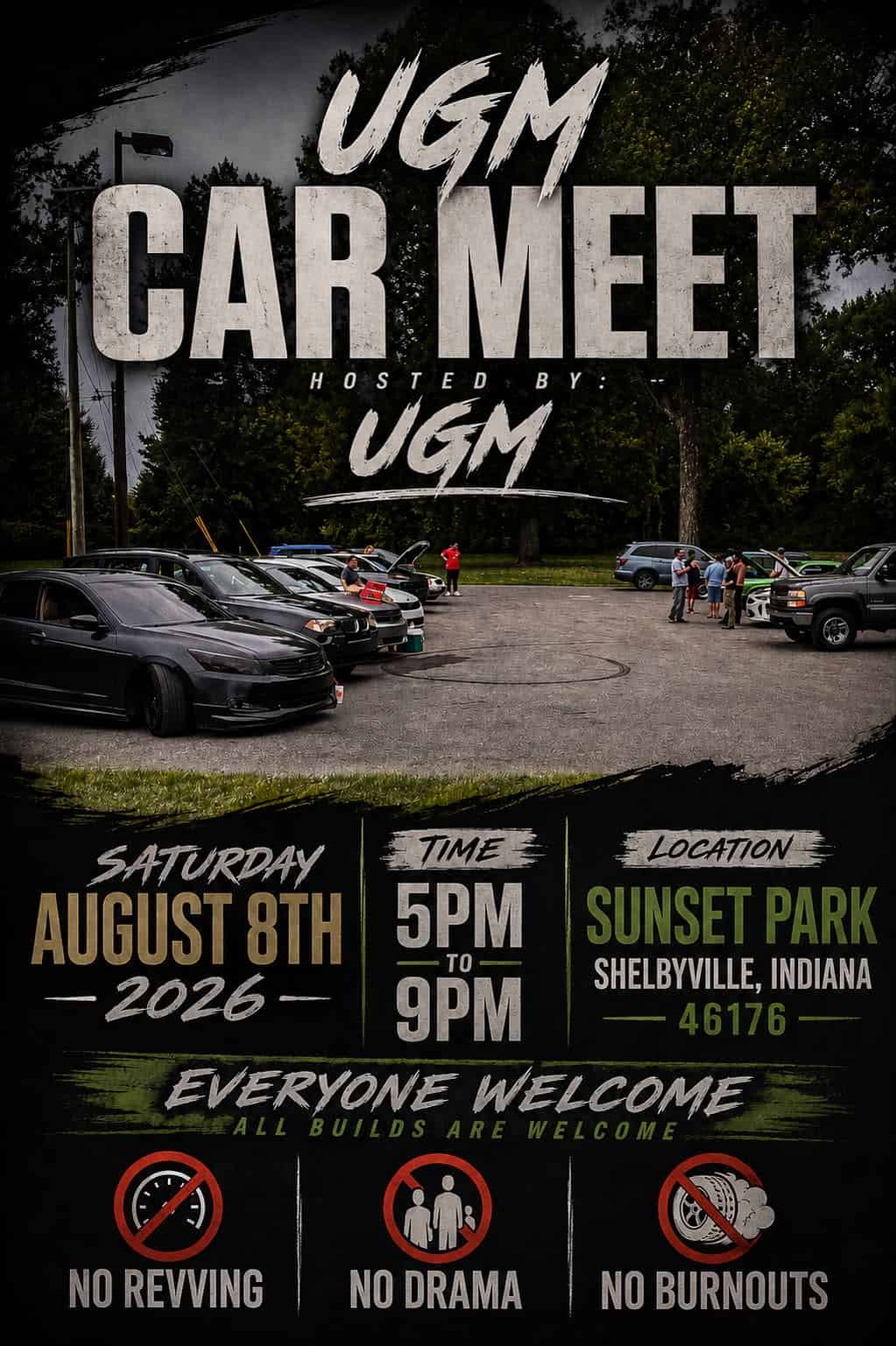 UGM Car Meet event at Sunset Park in Shelbyville, IN on August 8, 2026