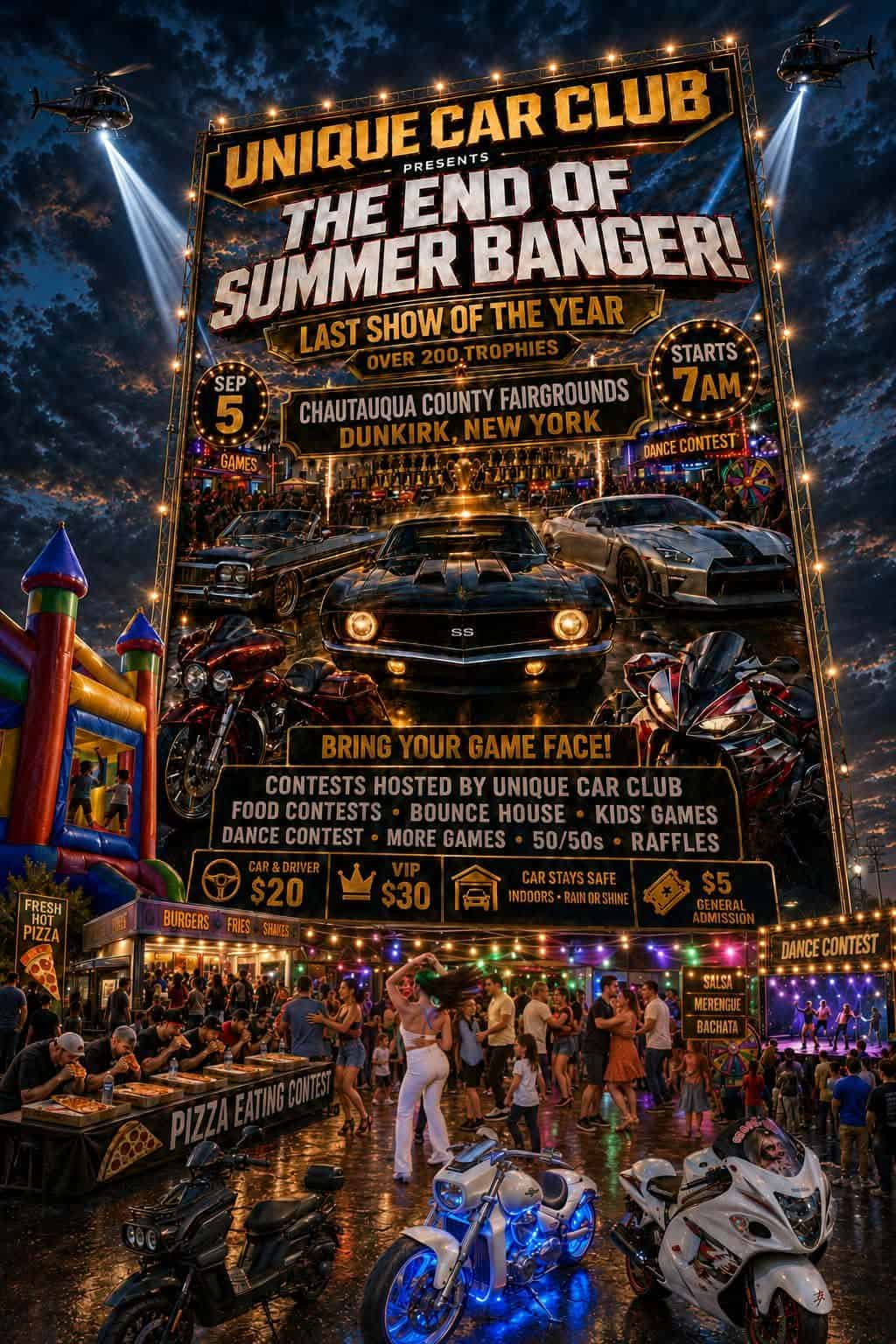 Unique Car Club The End of Summer Banger event at Chautauqua County Fairgrounds in Dunkirk, NY on September 5, 2026