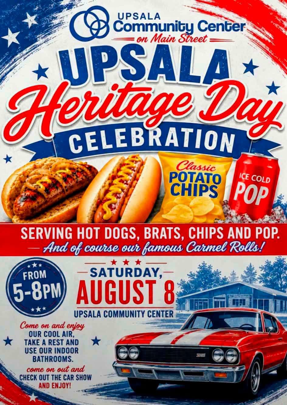 Upsala Heritage Day Celebration event at Upsala Community Center in Upsala, MN on August 8, 2026