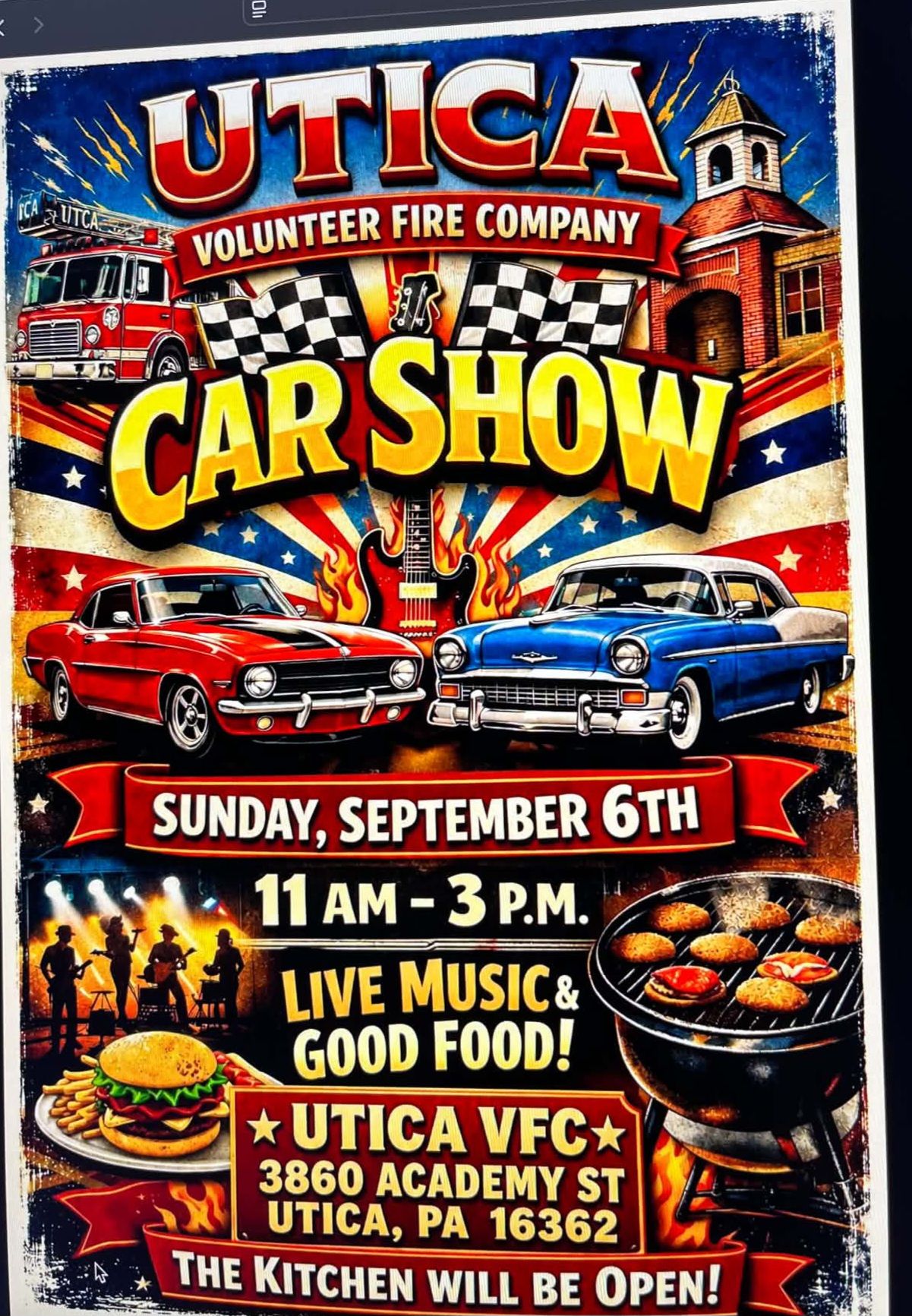 Utica Volunteer Fire Company Car Show event at Utica VFC in Utica, PA on September 6, 2026