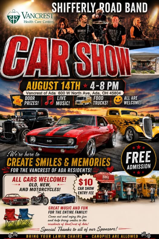 Vancrest of Ada Car Show event at Vancrest of Ada in Ada, OH on August 14, 2026