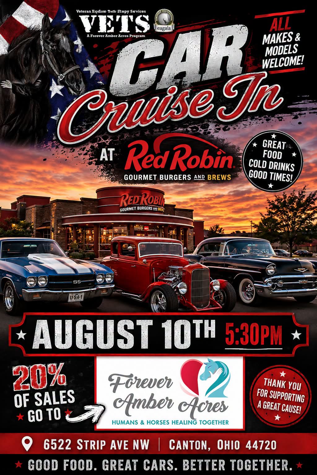 VETS Car Cruise In at Red Robin event at Red Robin Gourmet Burgers and Brews in Canton, OH on August 10, 2026