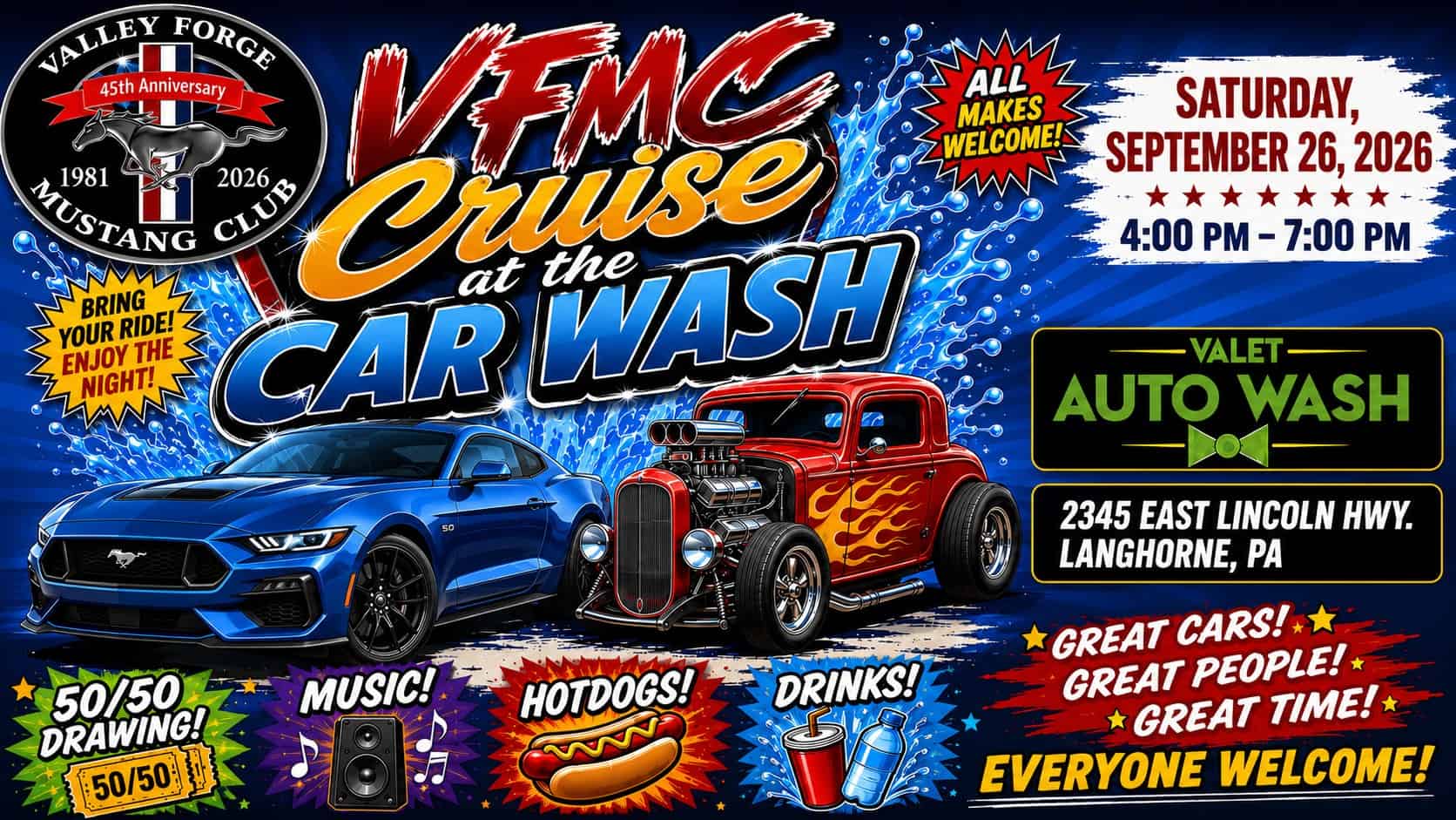 VFMC Cruise at the Car Wash event at Valet Auto Wash in Langhorne, PA on September 26, 2026