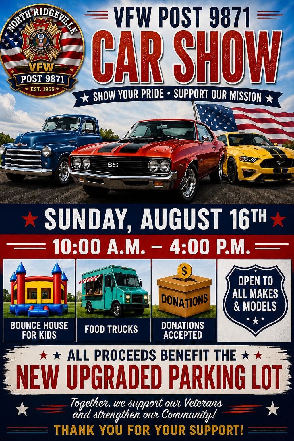 VFW Post 9871 Car Show event at VFW Post 9871 in North Ridgeville, OH on August 16, 2026
