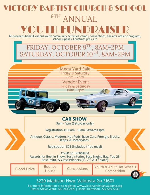 Victory Baptist Church & School 9th Annual Youth Fundraiser Car Show car show in Valdosta, GA