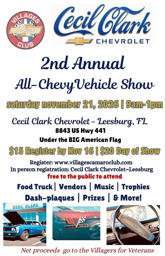 Villages Camaro Club 2nd Annual All-Chevy Vehicle Show car show in Leesburg, FL