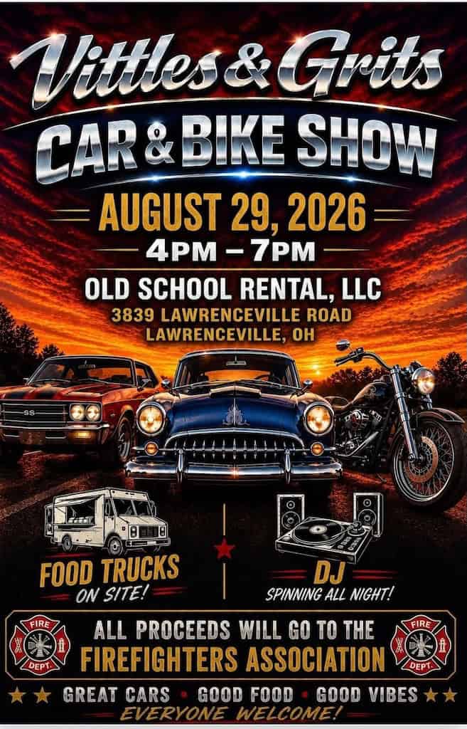 Vittles & Grits Car & Bike Show event at Old School Rental, LLC in Lawrenceville, OH on August 29, 2026