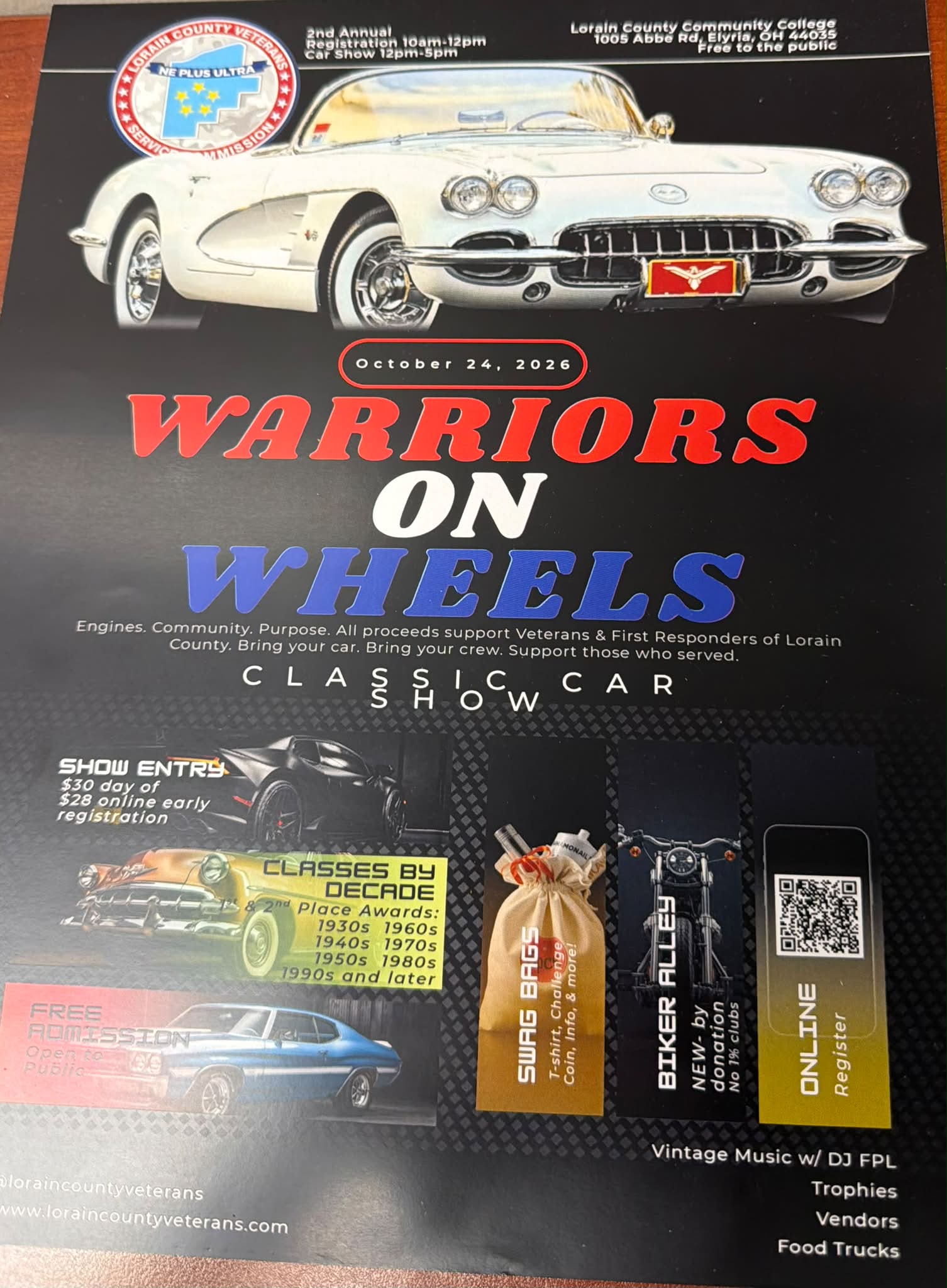 Warriors on Wheels Classic Car Show event at Lorain County Community College in Elyria, OH on October 24, 2026