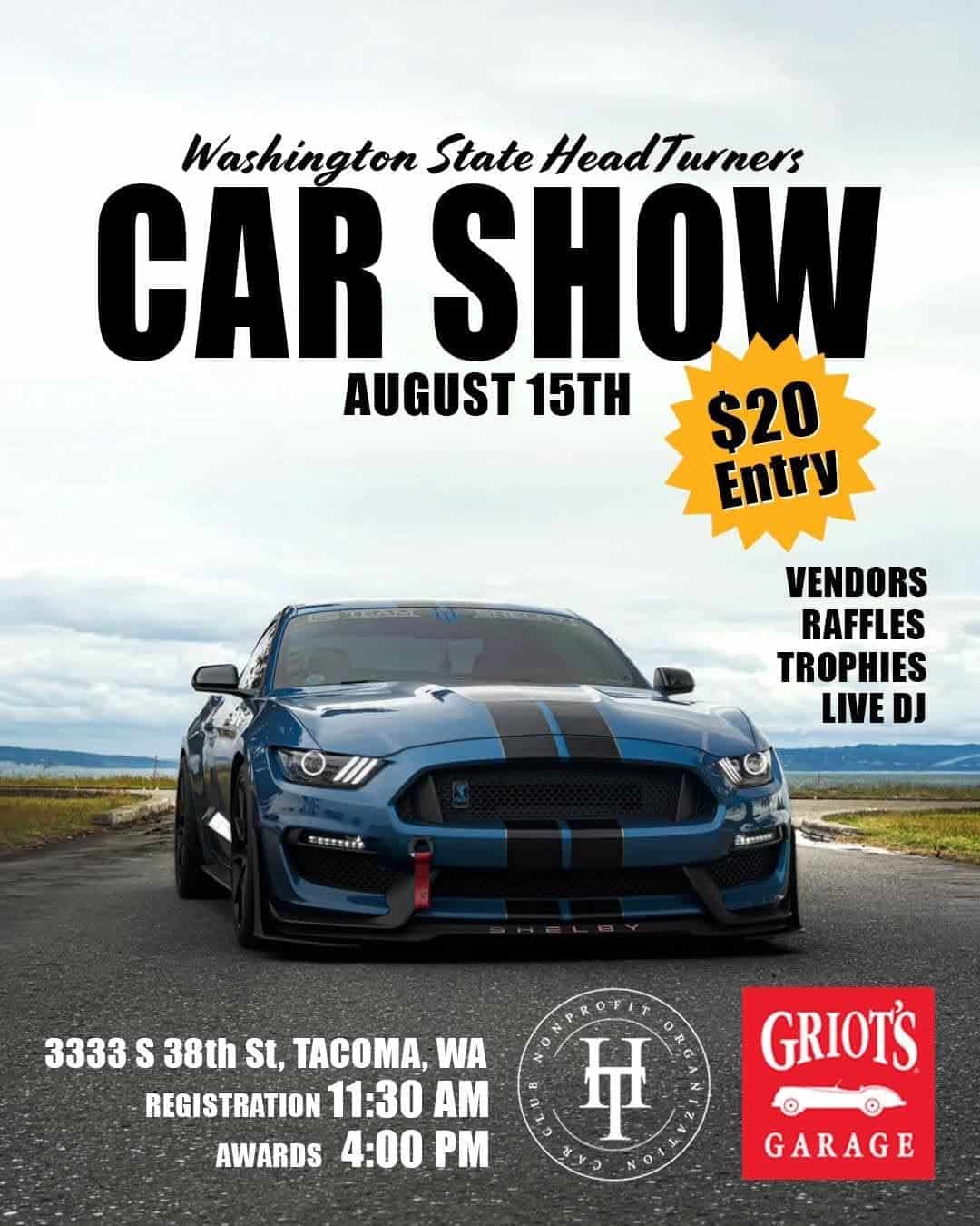 Washington State HeadTurners Car Show event at Griot's Garage in Tacoma, WA on August 15, 2026
