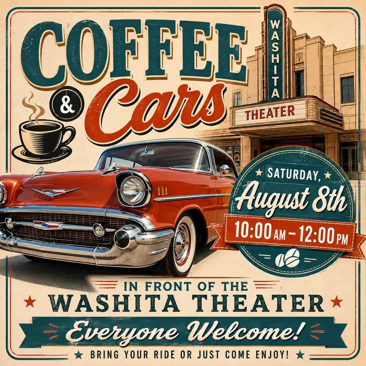 Washita Theater Coffee & Cars event at Washita Theater in Cordell, OK on August 8, 2026