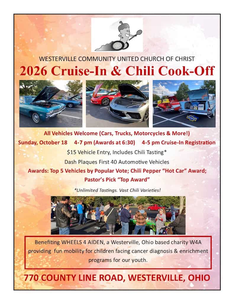 Westerville Community United Church of Christ Cruise-In & Chili Cook-Off event at Westerville Community United Church of Christ in Westerville, OH on October 18, 2026