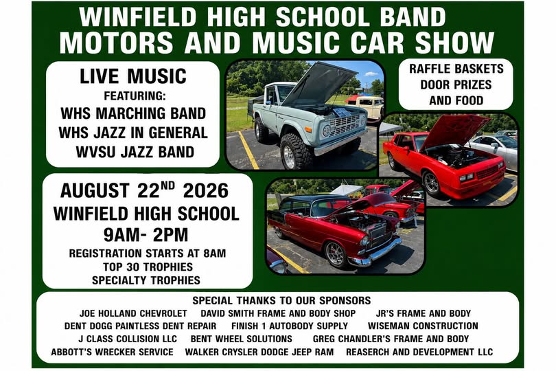 Winfield High School Band Motors and Music Car Show event at Winfield High School in Winfield, WV on August 22, 2026