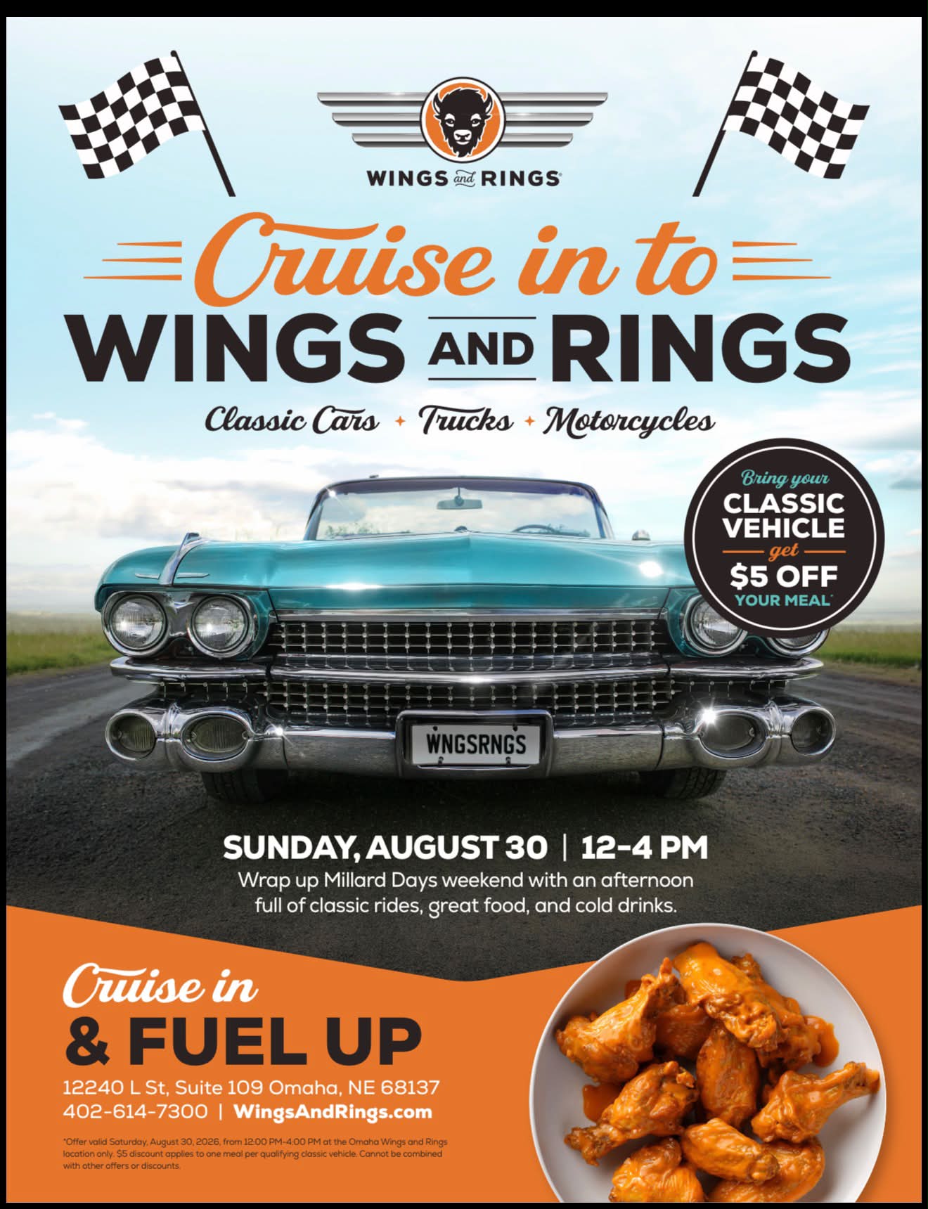 Wings and Rings Car Cruise in event at Wings and Rings in Omaha, NE on August 30, 2026