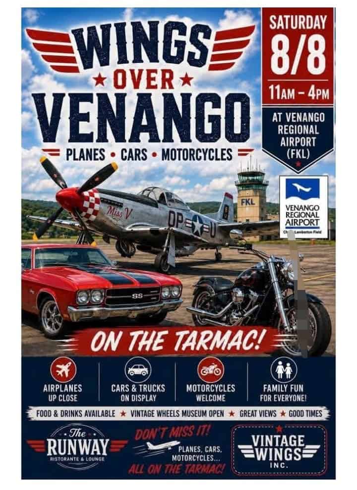 Wings Over Venango event at Venango Regional Airport in Franklin, PA on August 8, 2026