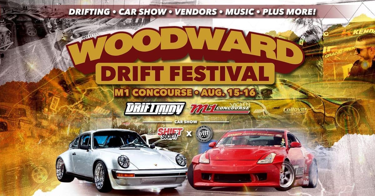 Woodward Drift Festival event at M1 Concourse in Pontiac, MI on August 15, 2026