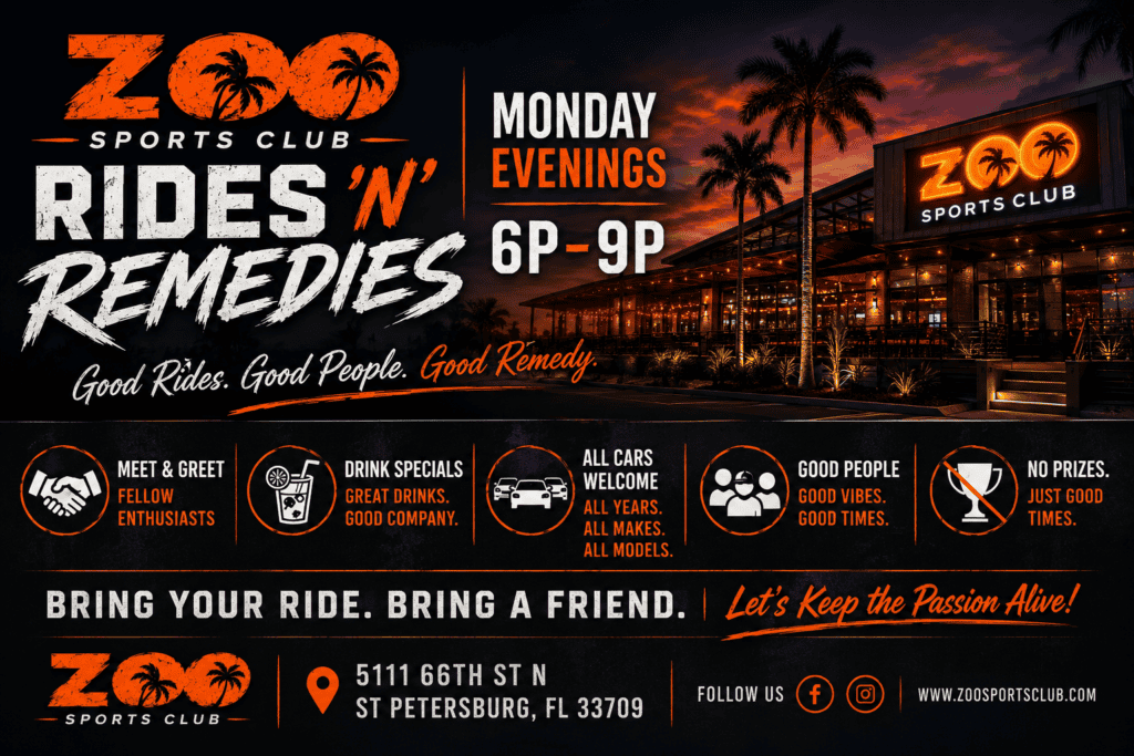 Zoo Sports Club Rides 'n' Remedies event at Zoo Sports Club in St Petersburg, FL on August 17, 2026