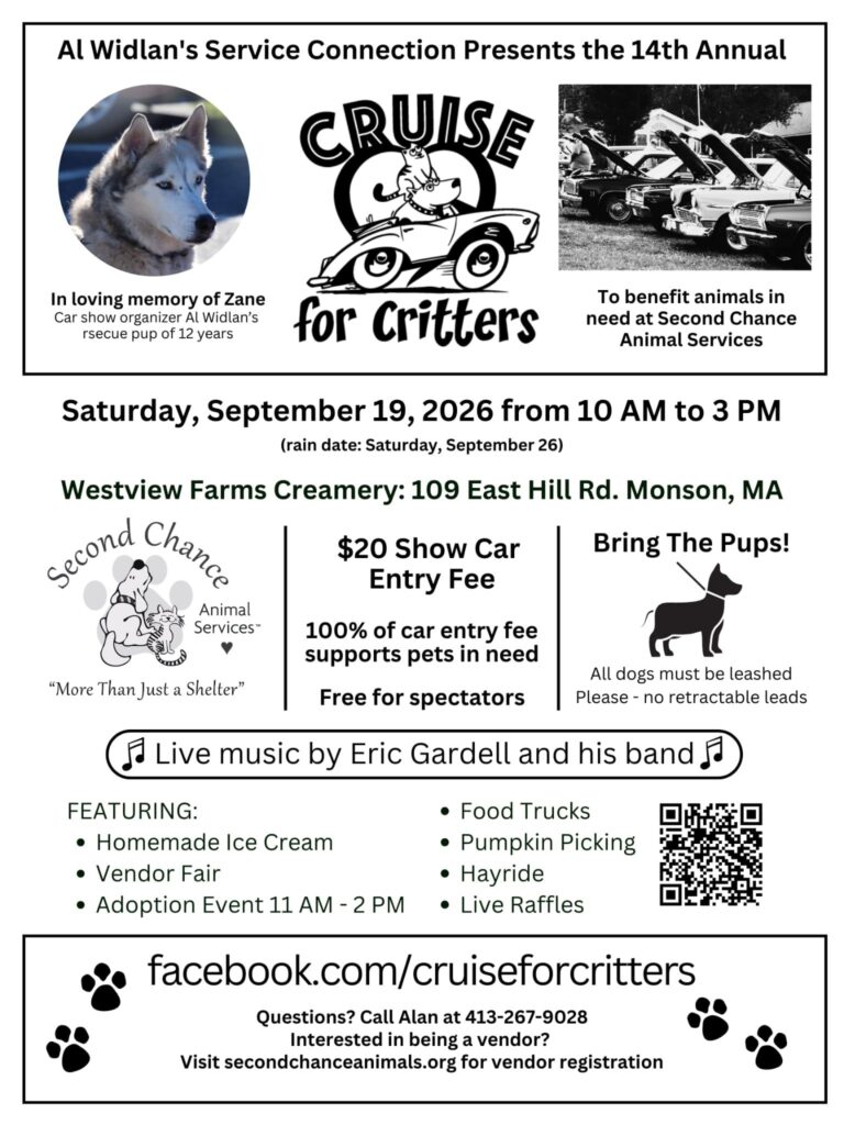 14th Annual Cruise for Critters event at Westview Farms Creamery in Monson, MA on September 19, 2026