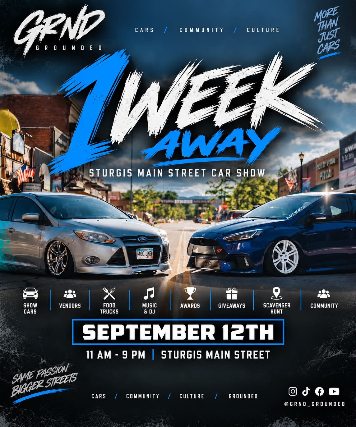 1st Annual Grounded Sturgis Main Street Car Show event at Sturgis Main Street in Sturgis, SD on September 12, 2026