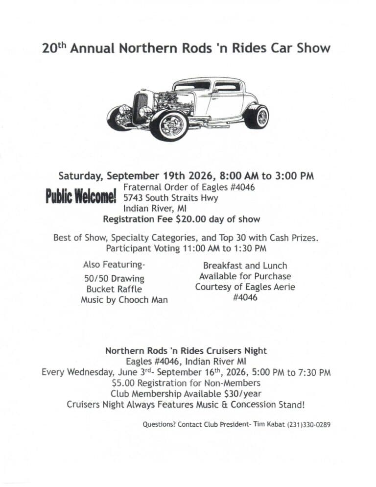 20th Annual Northern Rods ‘n Rides Car Show car show in Indian River, MI