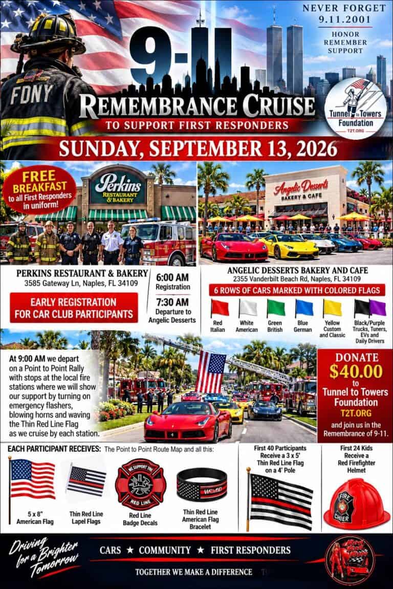 Early Registration Breakfast for 9-11 Remembrance Cruise car show in Naples, FL