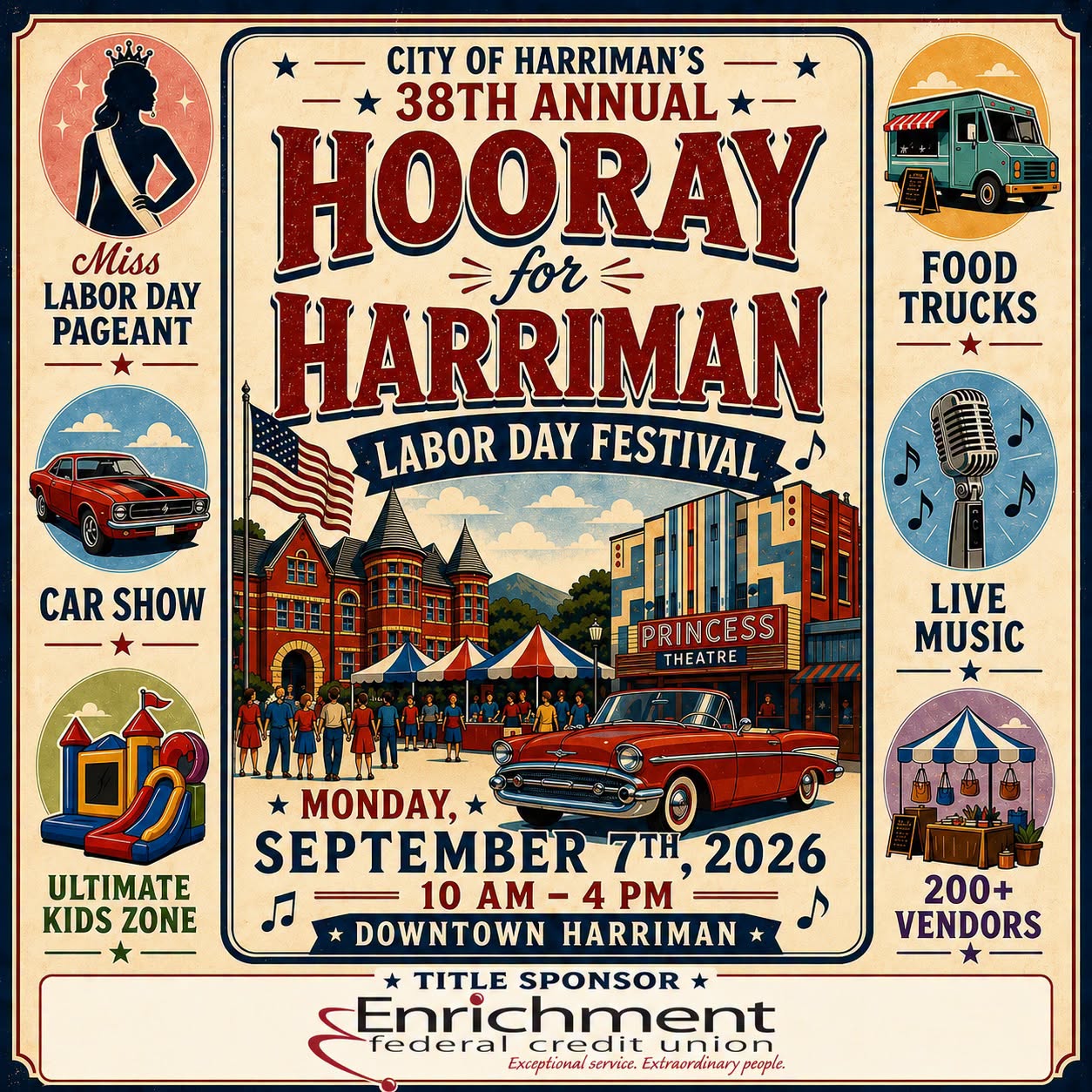 38th Annual Hooray for Harriman Labor Day Festival event at Downtown Harriman in Harriman, TN on September 7, 2026
