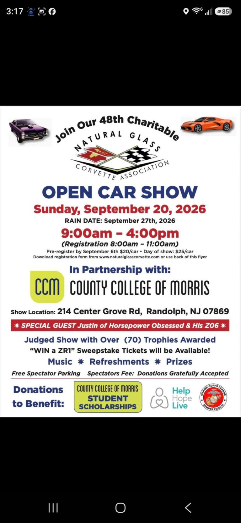 48th Annual Natural Glass Corvette Association Open Charitable Car Show car show in Randolph, NJ