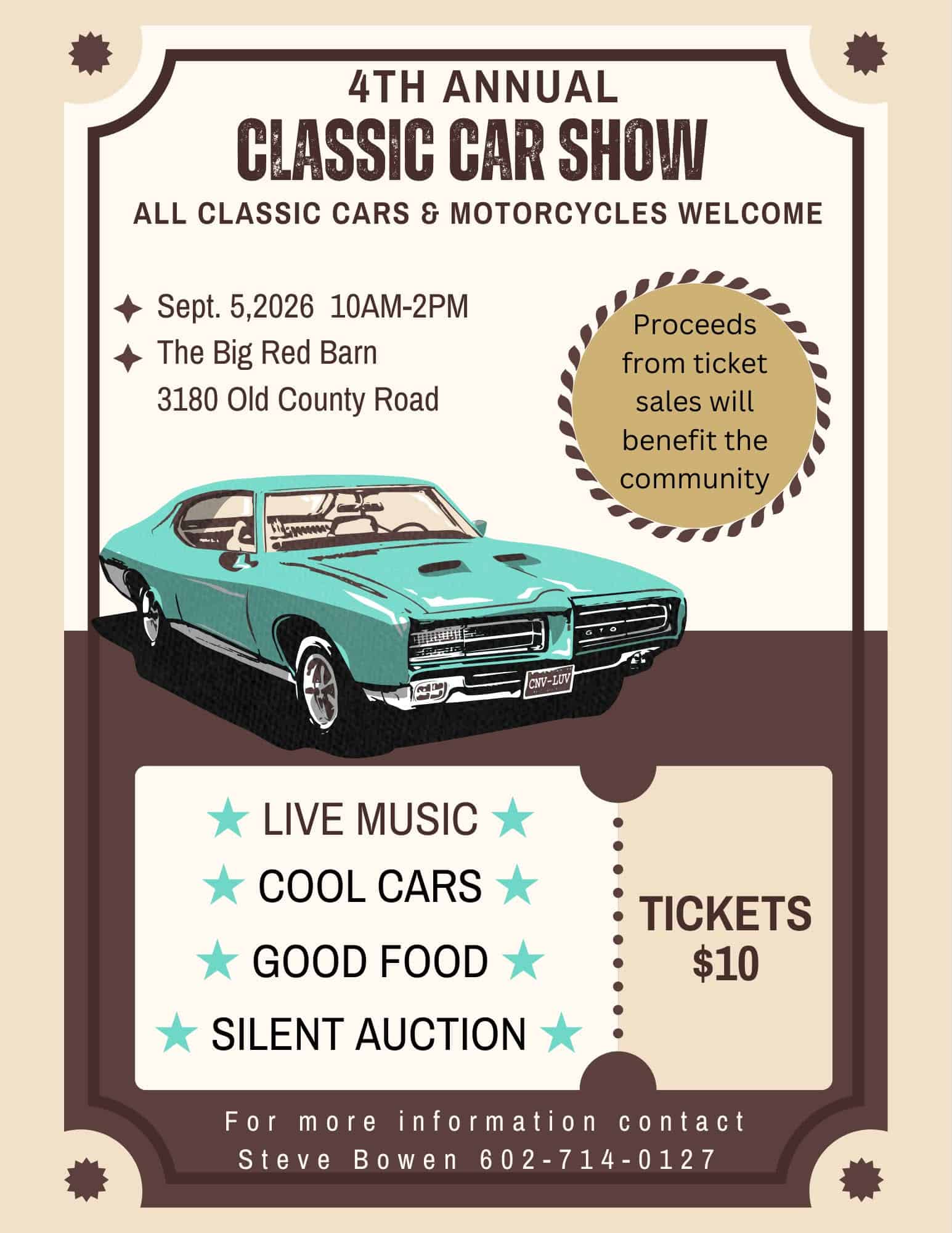 4th Annual Classic Car Show @ The Big Red Barn event at The Big Red Barn in Pine, AZ on September 5, 2026