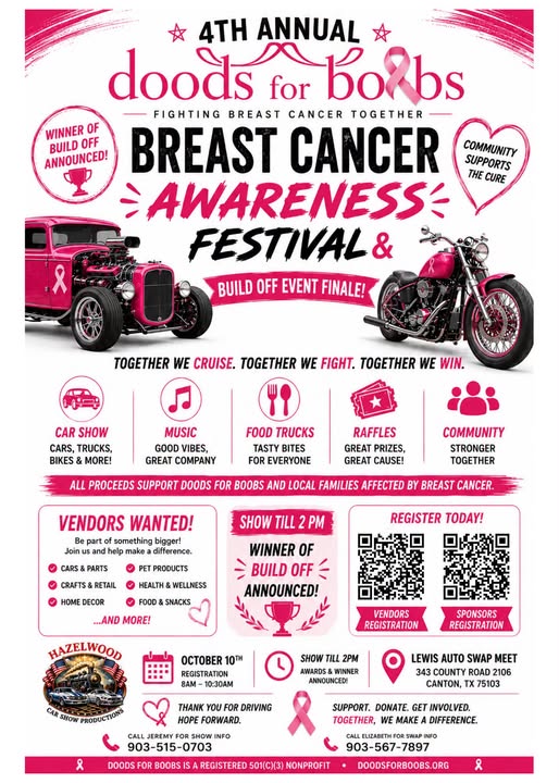 4th Annual Doods for Boobs Breast Cancer Awareness Festival & Build Off Event Finale car show in Canton, TX