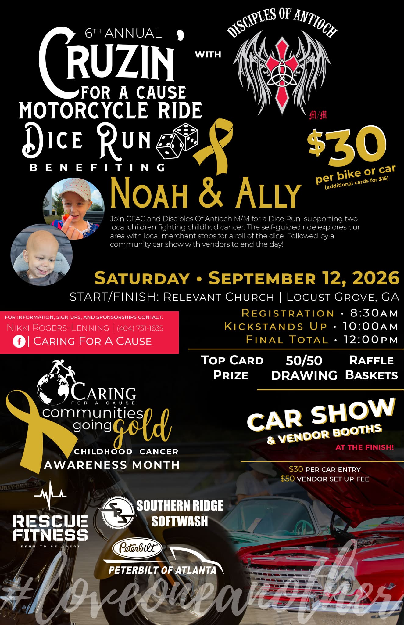 6th Annual Cruzin' for a Cause Motorcycle Ride, Dice Run & Car Show event at Relevant Church in Locust Grove, GA on September 12, 2026