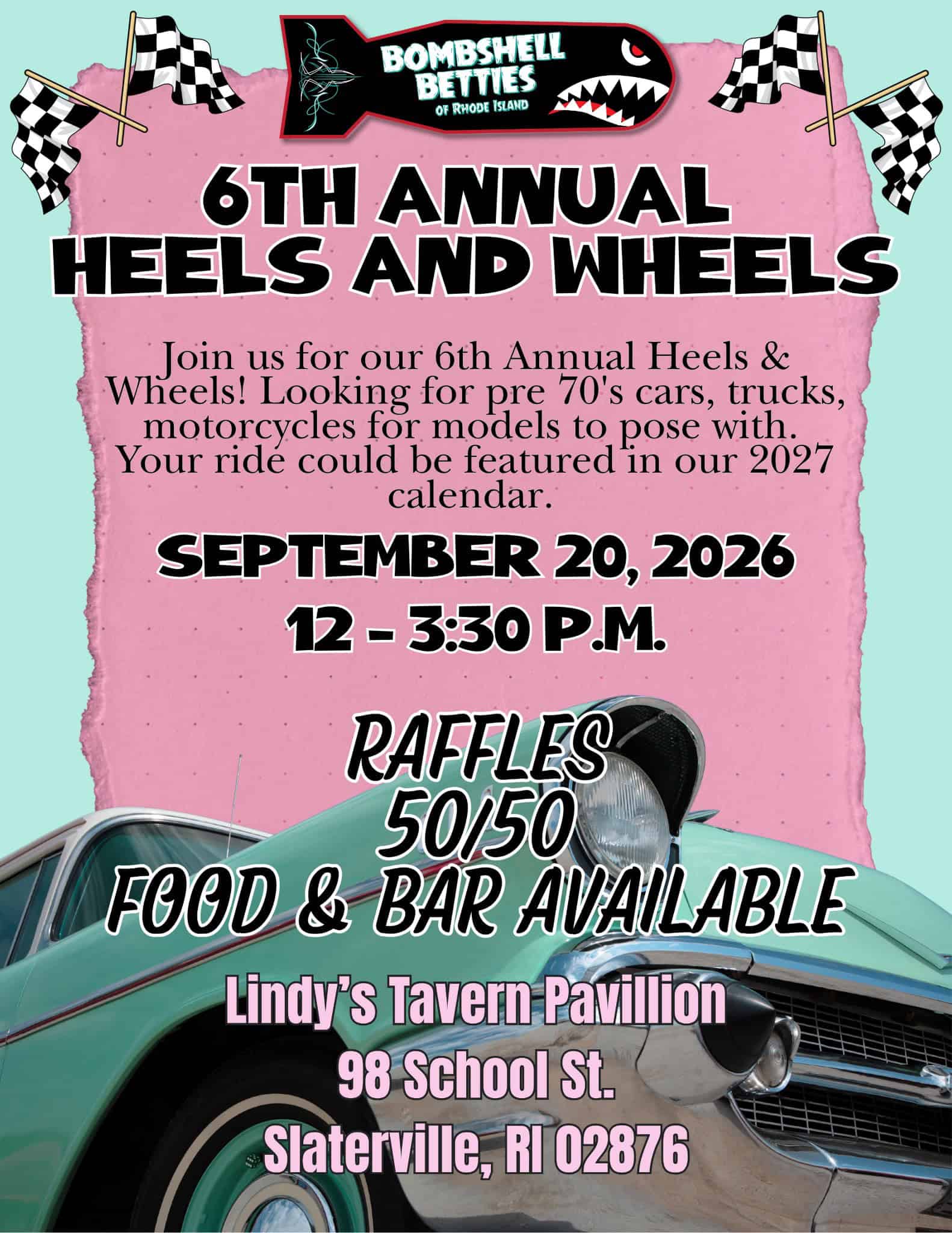 6th Annual Heels and Wheels Classic Car Photoshoot event at Lindy's Tavern Pavilion in North Smithfield, RI on September 20, 2026