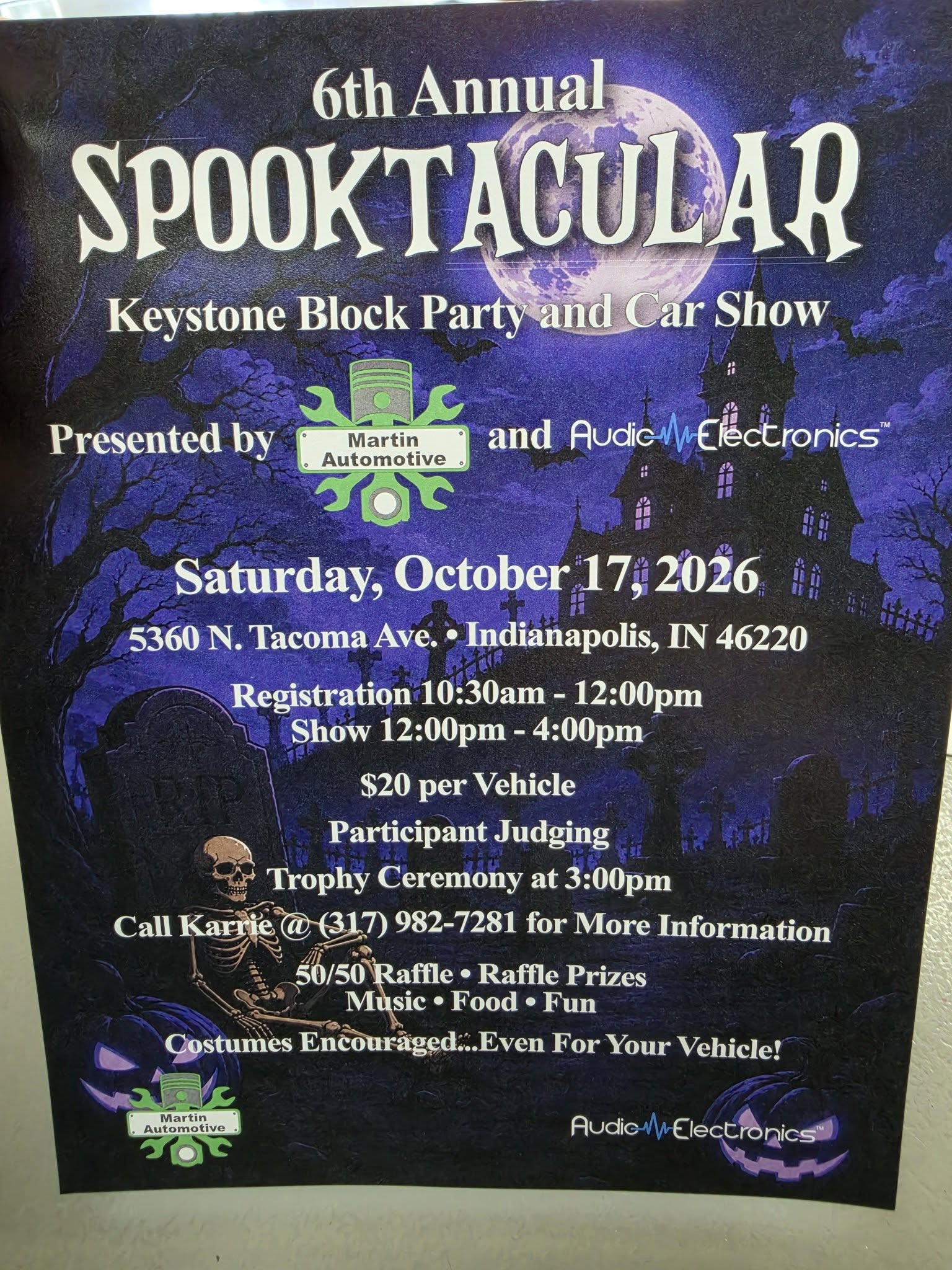 6th Annual Spooktacular Keystone Block Party and Car Show event at 5360 N. Tacoma Ave. in Indianapolis, IN on October 17, 2026
