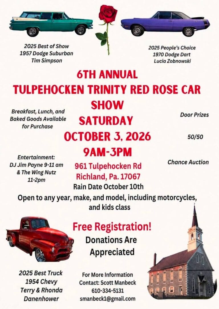 6th Annual Tulpehocken Trinity Red Rose Car Show car show in Richland, PA