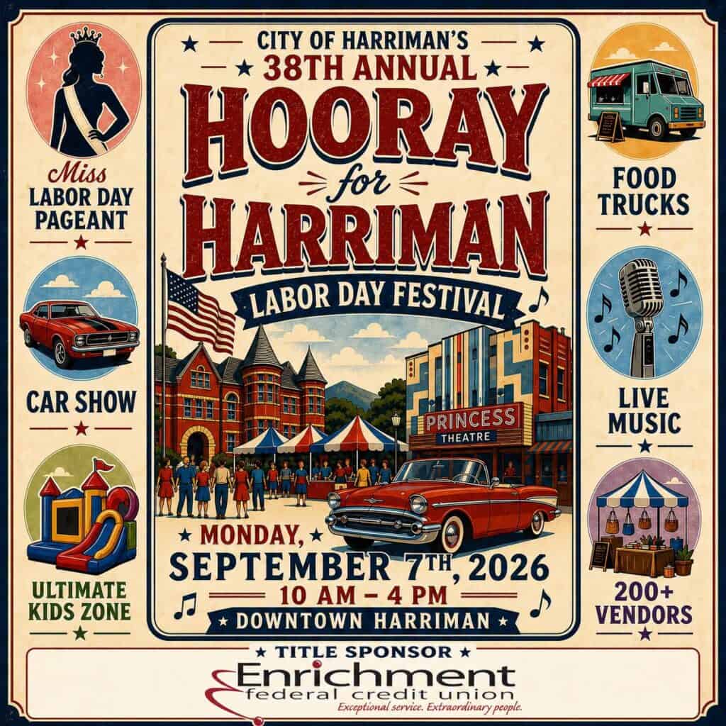 38th Annual Hooray for Harriman Labor Day Festival event at Downtown Harriman in Harriman, TN on September 7, 2026