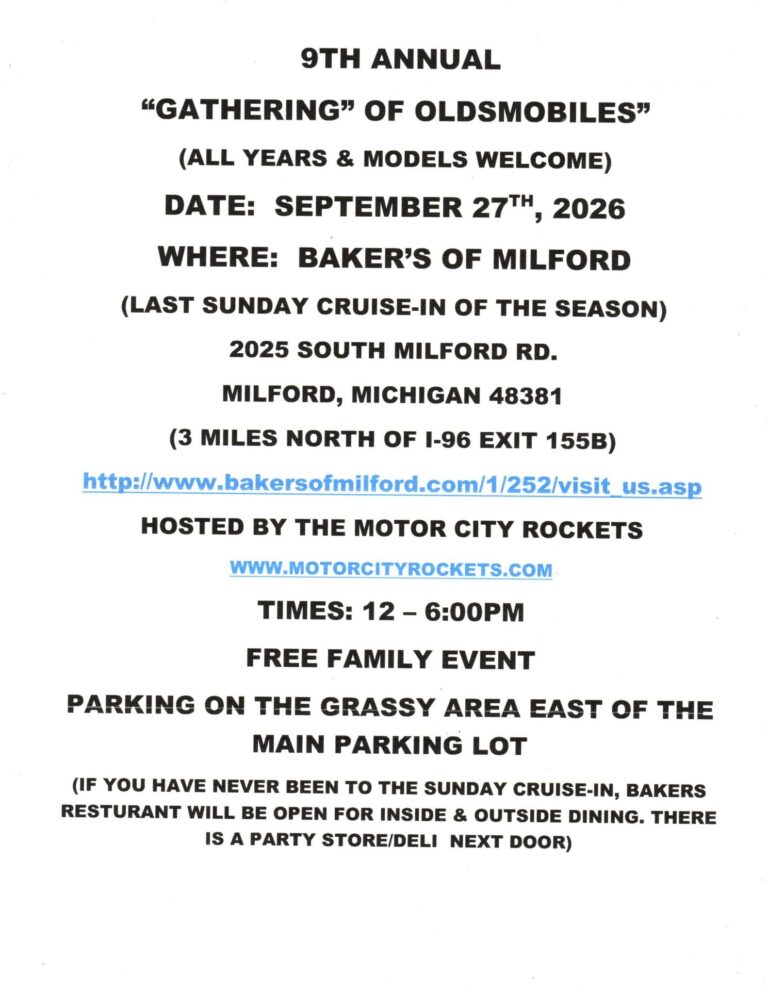9th Annual Gathering of Oldsmobiles car show in Milford, MI