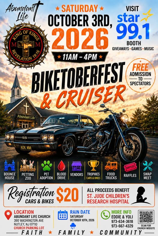 Abundant Life Church Biketoberfest & Cruiser car show in Nutley, NJ
